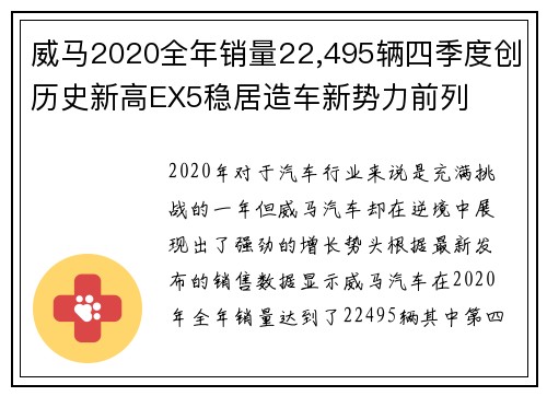 威马2020全年销量22,495辆四季度创历史新高EX5稳居造车新势力前列